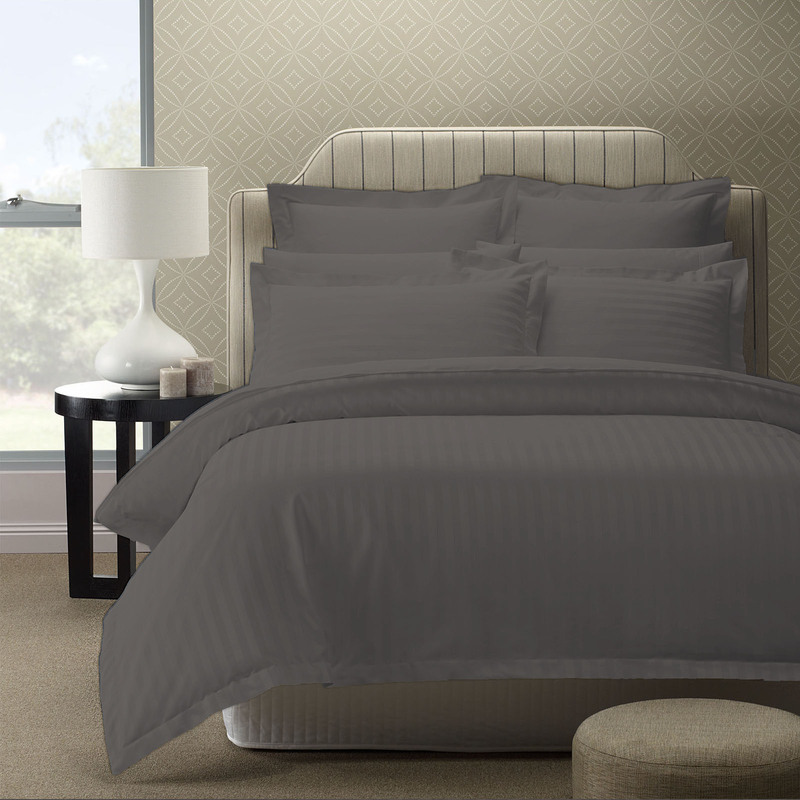 Royal Comfort 1200TC Quilt Cover Set Damask Cotton Blend Luxury Sateen Bedding - Queen - Charcoal Grey
