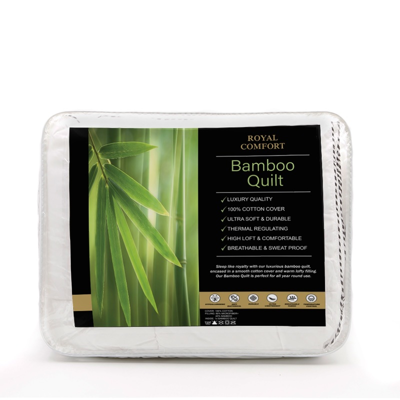 Royal Comfort Bamboo Blend Quilt 250GSM Luxury  Duvet 100% Cotton Cover - Double - White