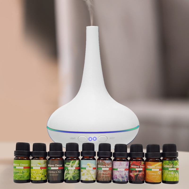 Milano Aroma Diffuser Set With 13 Pack Diffuser Oils Humidifier Aromatherapy - White