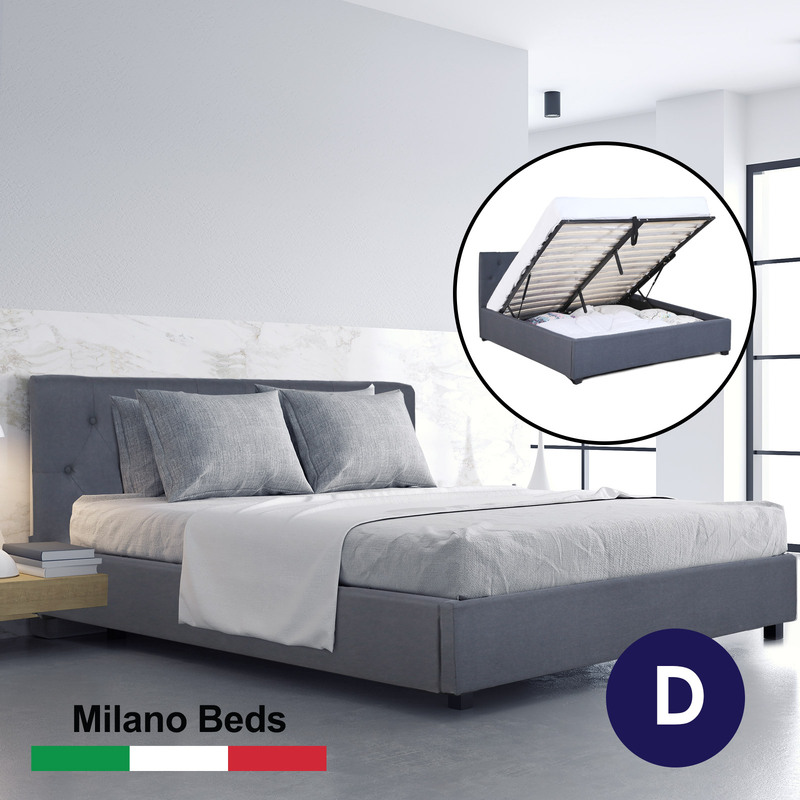 Milano Capri Luxury Gas Lift Bed Frame Base And Headboard With Storage - Double - Charcoal