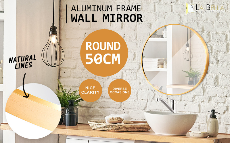 Wall Mirror Round Aluminum Frame Bathroom 50cm GOLD