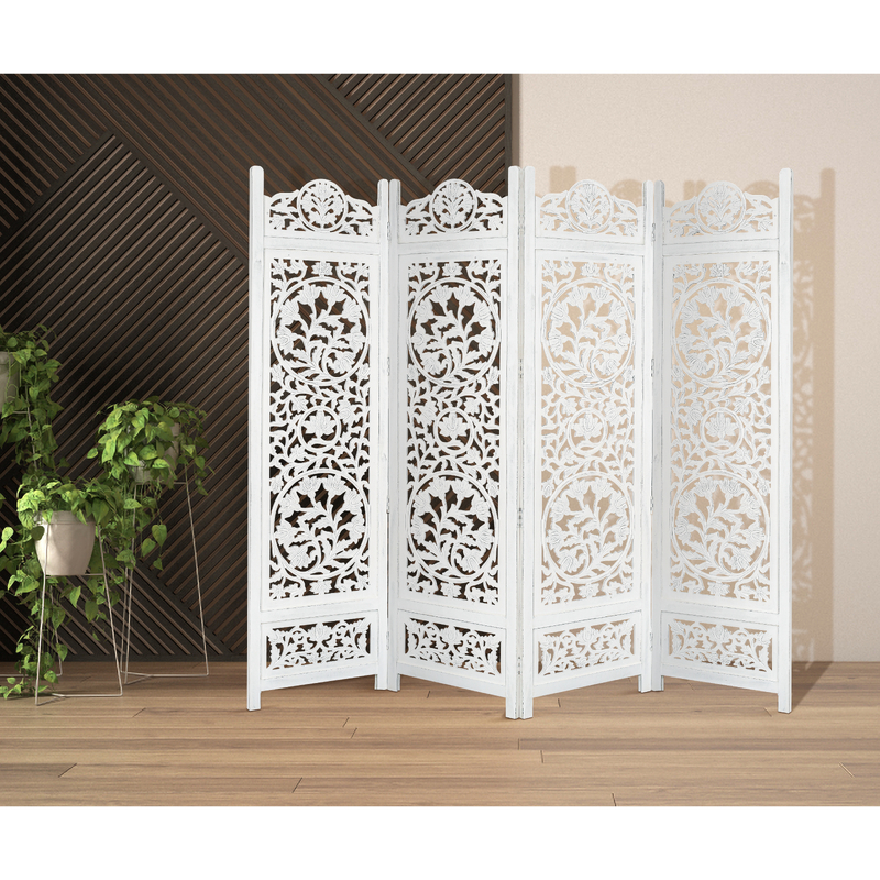 Koch 4 Panel Room Divider Screen Privacy Shoji Timber Wood Stand - White