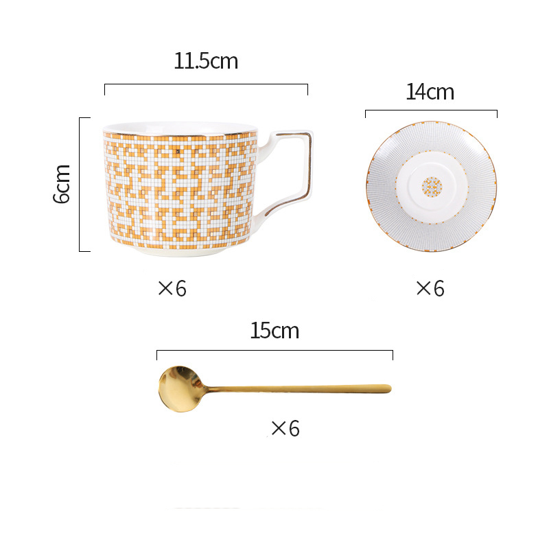 Gold Mosaic Porcelain Bone China Coffee Cup Saucer Sets Tea Cup Sets For Home Office Gift
