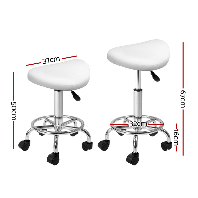 Artiss 2x Salon Stool Saddle Swivel Chair White