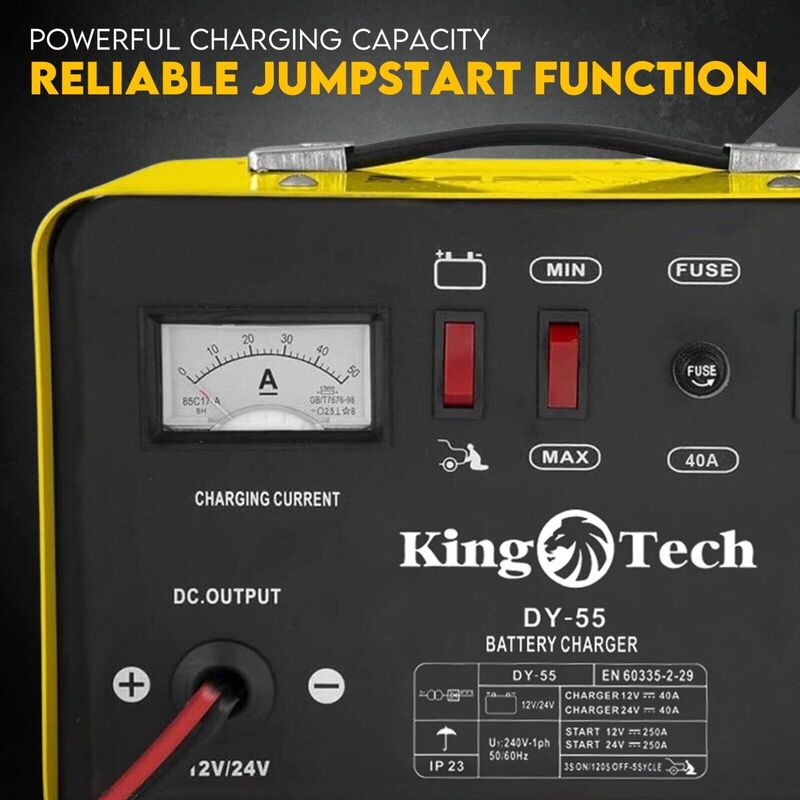 Kingtech 2in1 Battery Charger Jump Starter New Dual Heavy Duty Car Charger 40Amp