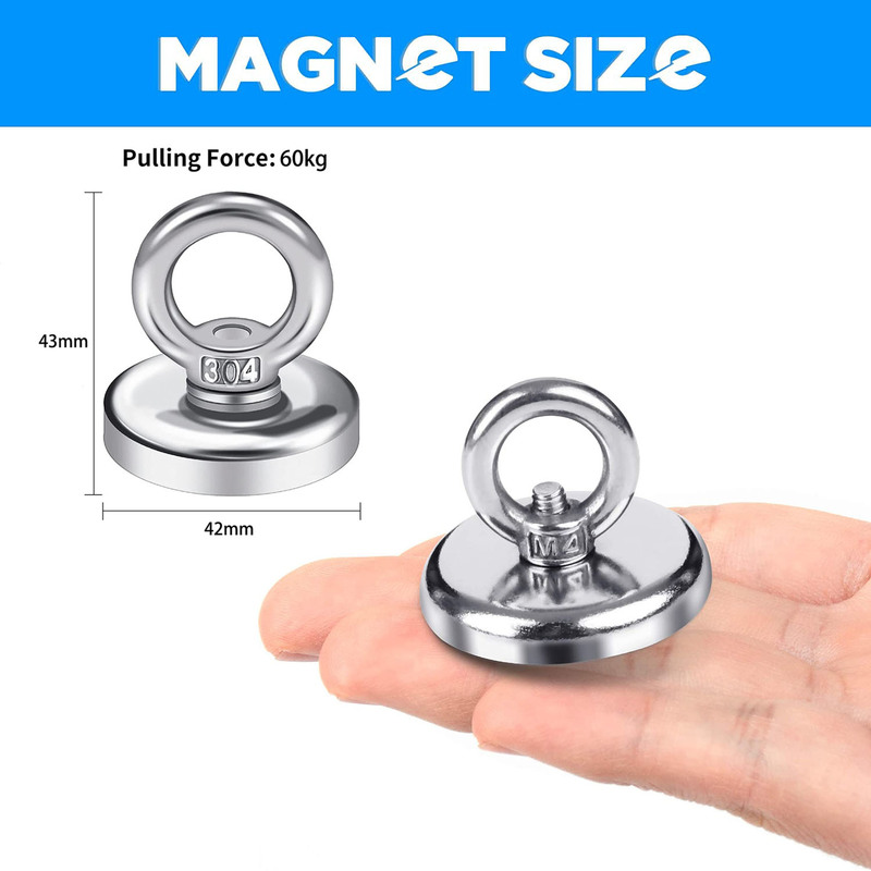 Salvage 60KG Recovery Magnet Hook Countersunk Hole Eyebolt
