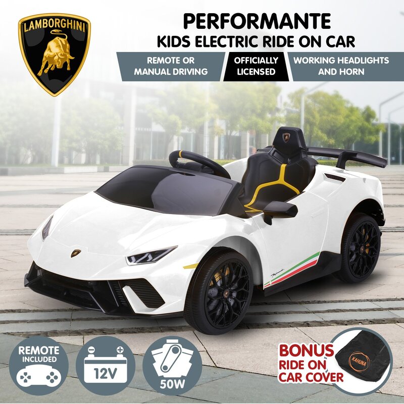 Kahuna Lamborghini Performante Kids Electric Ride On Car Remote Control by Kahuna - White