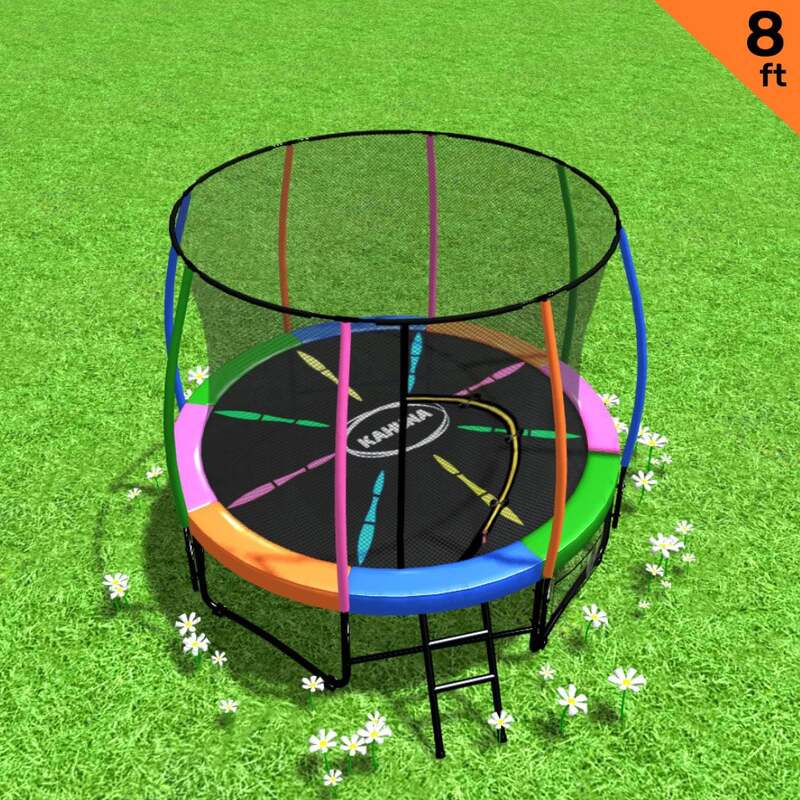 Kahuna 8ft Outdoor Rainbow Trampoline For Kids And Children Suited For Fitness Exercise Gymnastics With Safety Enclosure