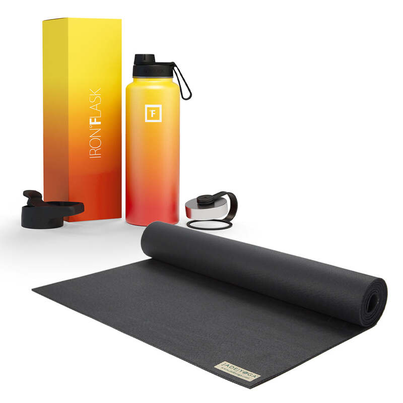 Jade Yoga Voyager Mat - Black & Iron Flask Wide Mouth Bottle with