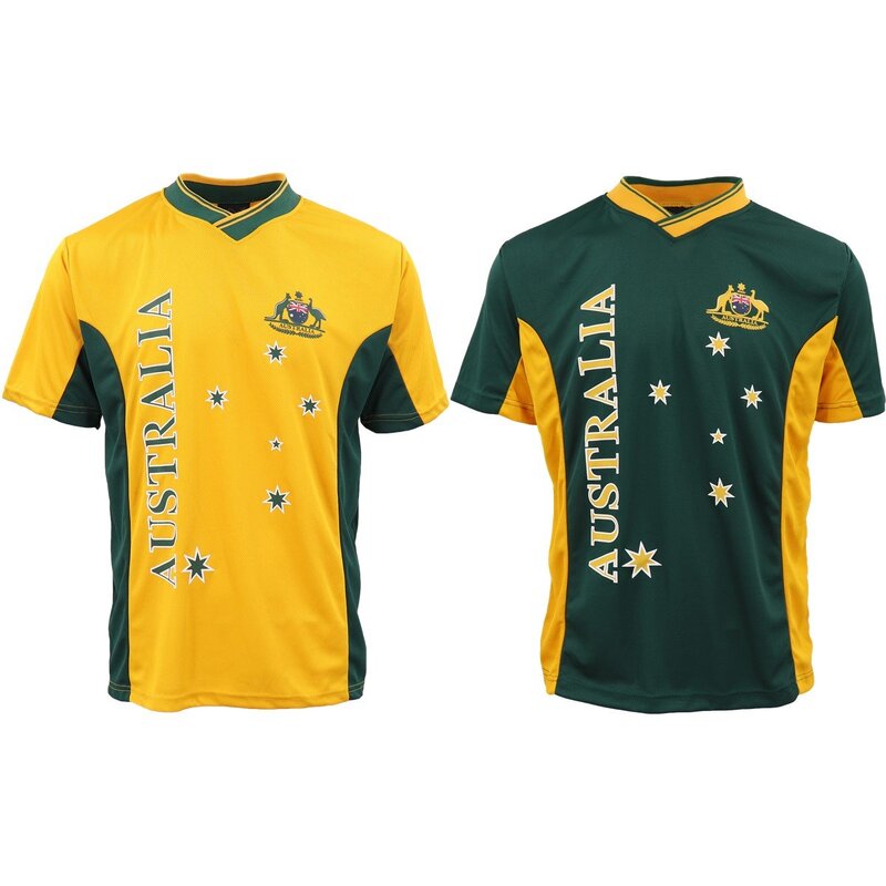 Adults Kids Men's Sports Soccer Rugby Jersy T Shirt Australia Day Polo Souvenir, Gold, 2XL