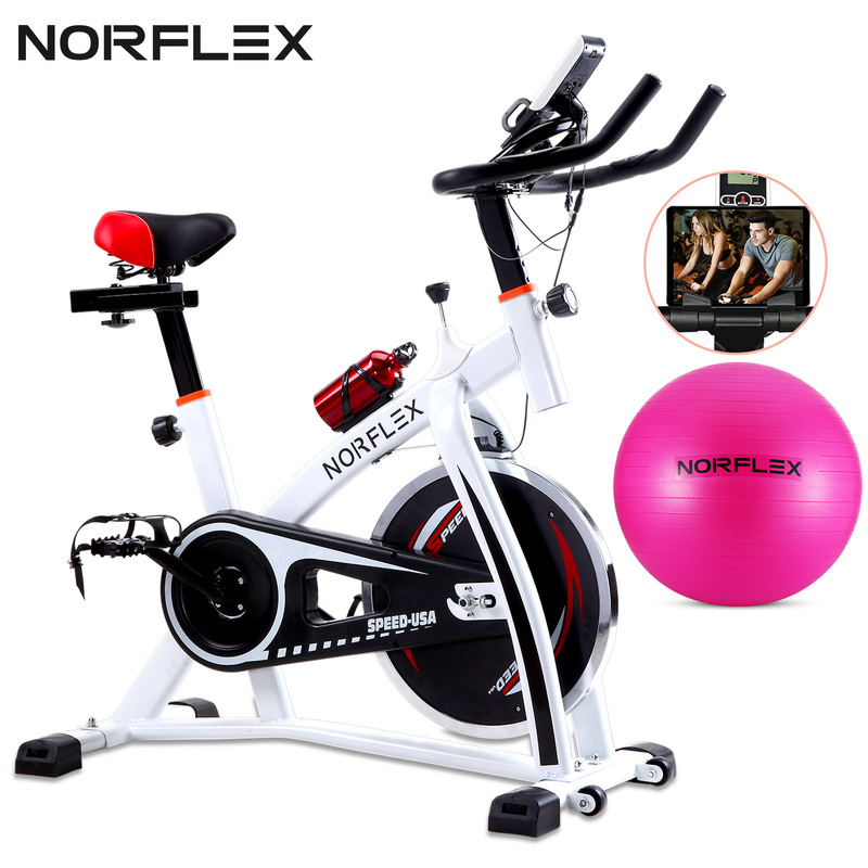 Norflx Spin Bike Exercise Ball Flywheel Fitness Commercial Home Workout Gym White