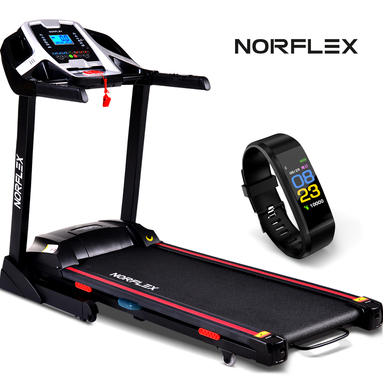 NORFLX 450mm Belt Auto Incline Treadmill Gym Exercise Machine Fitness Tracker