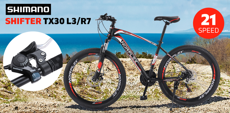 NORFLX 26" Mountain Bike **Shimano 21 Speed** Suspension Bicycle Wheels MTB Red
