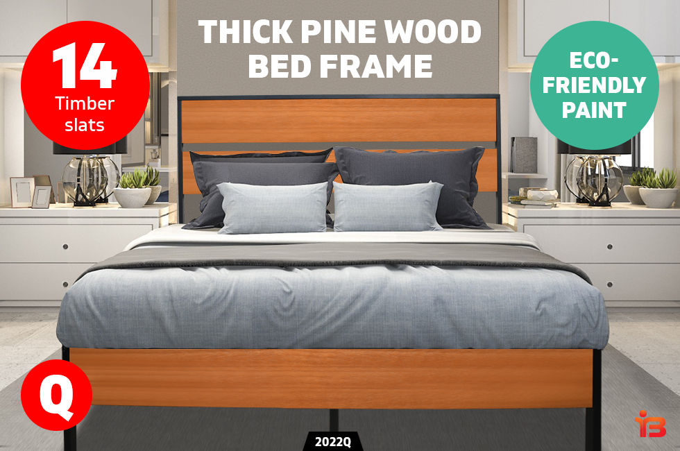 Royal Sleep Queen Bed Frame Solid Wood & Iron Metal Frame