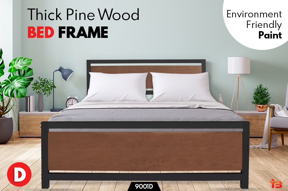 Royal Sleep Double Bed Frame Solid Wooden Pine with Iron Metal Frame