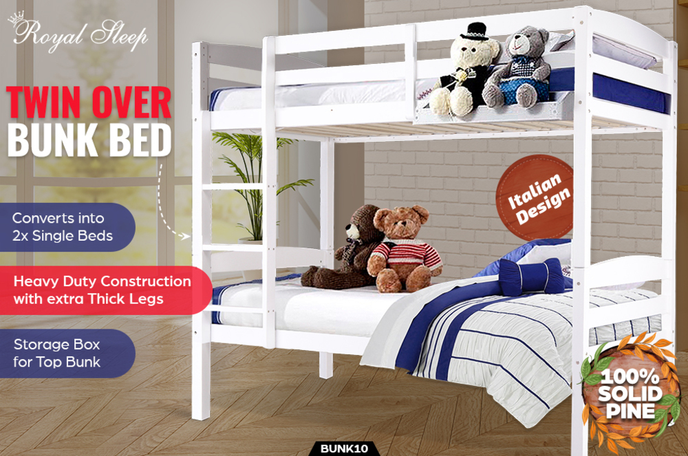 140x70, White Kids Children Juniors Single with 2 Foam Mattress but No Drawers Childrens Beds Home Bunk Beds 