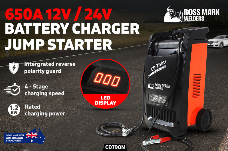 Rossmark Portable Car Battery Charger - 12V / 24V Jump Starter 650A