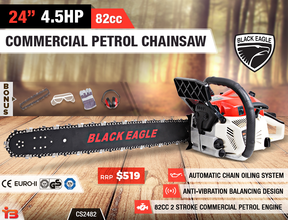 NEW BlackEagle 82cc Commercial Petrol Chainsaw EStart 24" Chain Saw Tree Pruning