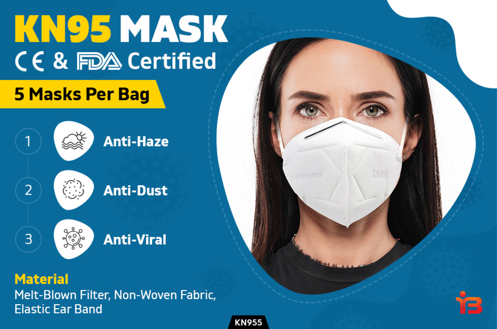 KN95 4 Layer Face Mask 5 Pcs, Anti Dust & Haze FDA Approved