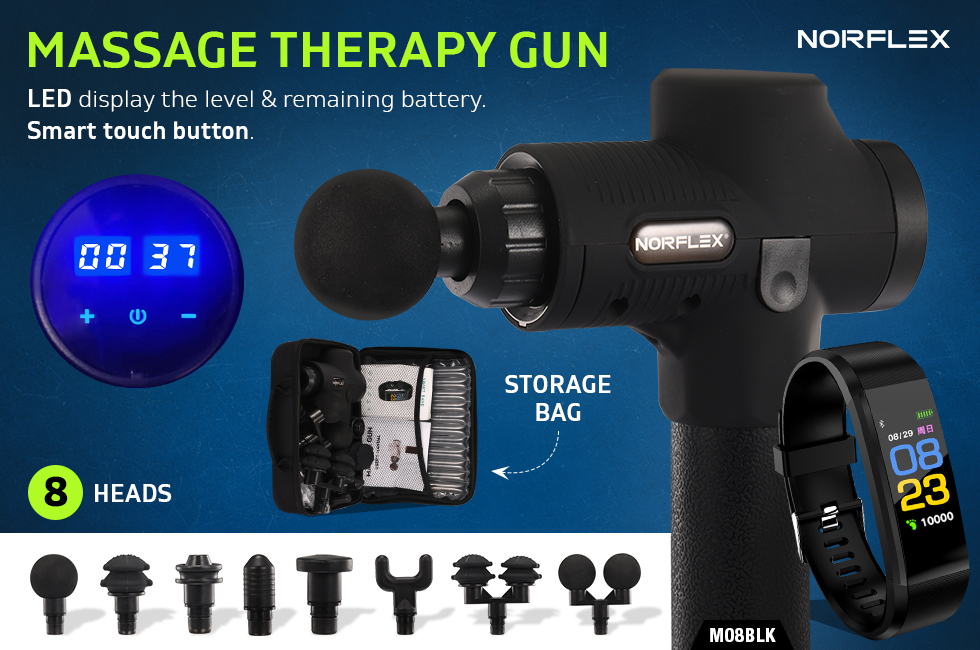 Professional Massage Gun - 30 Speeds - 8 Heads - Touch Screen Black