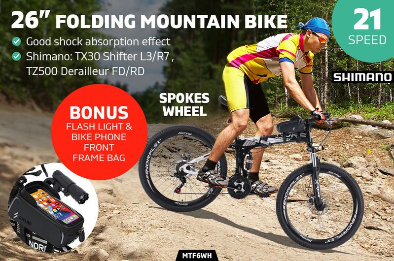 2022 Foldable Mountain Bike | Black & White MTB with Shimano Gear Set
