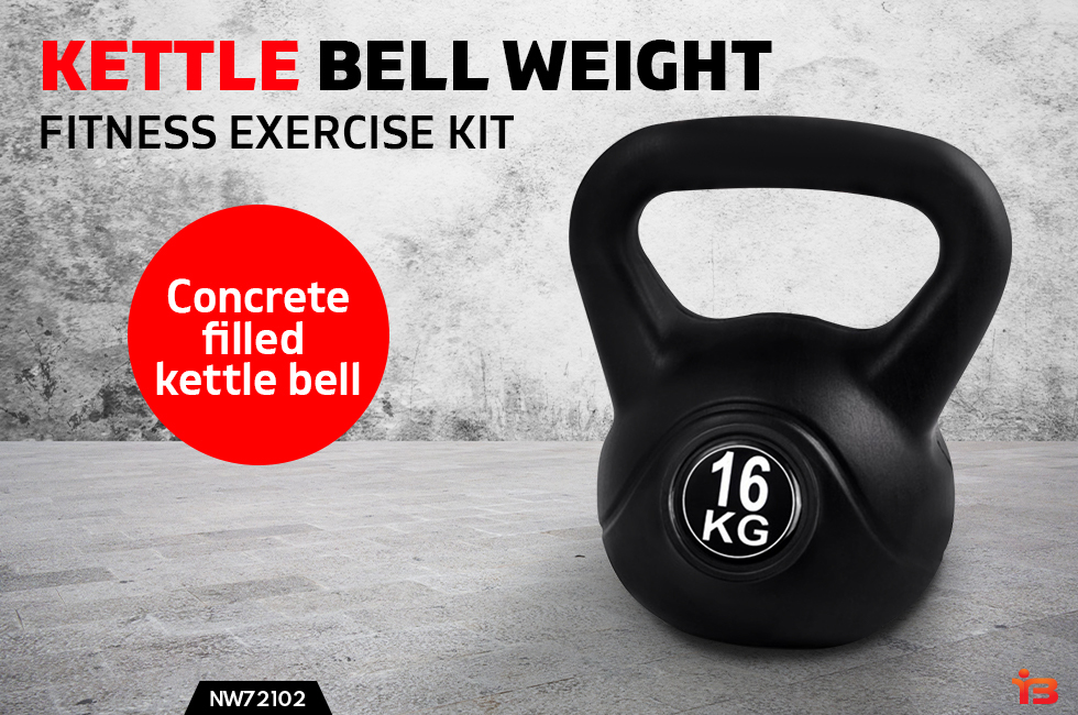 16kg Kettlebells Fitness Exercise Kit Home Gym Workout - Black