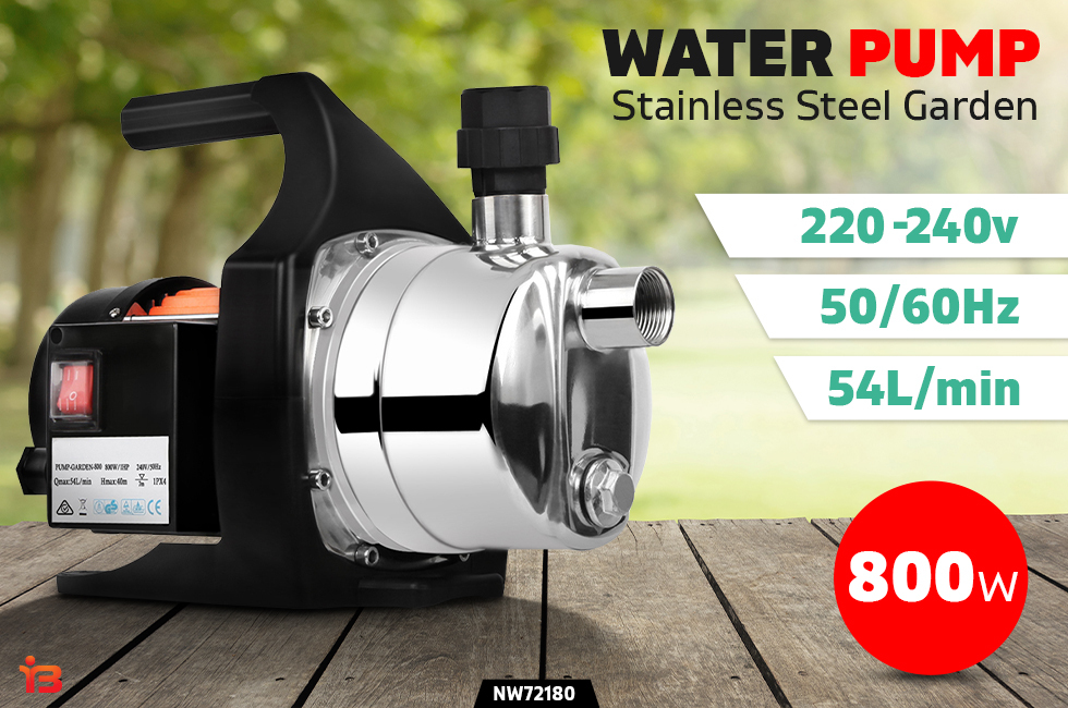 800W Stainless Steel Garden Farm Home Water Pump 54L/min Flow Rate