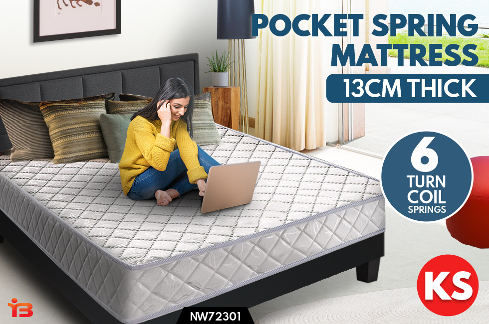 King Single Bed Size 13cm Thick High Density Foam Pocket Spring Mattress