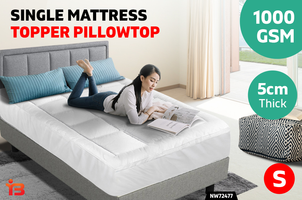 Single Bed Mattress Topper Bamboo Fibre Pillowtop Protector 5cm Thick Soft