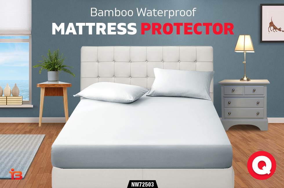 Queen Size Waterproof Bamboo Fibre Mattress Protector 35cm Breathable