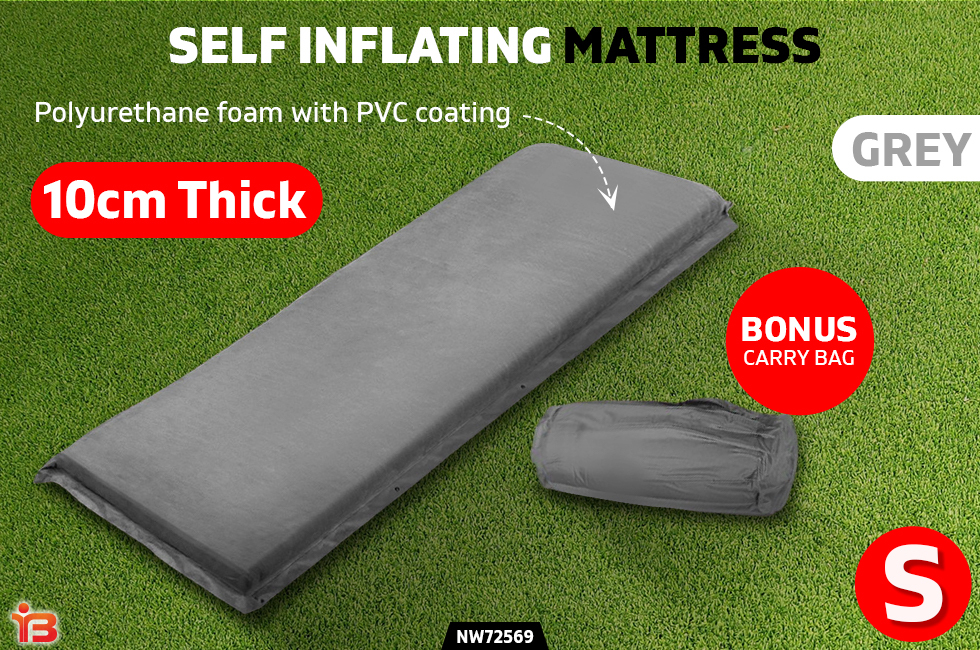 Single Size Self Inflating Mattress Bed Grey 10cm Thick Easy-Roll-Up Camping