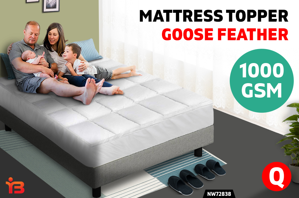 Queen Size Mattress Bed Topper Goose Feather Down 1000GSM Pillowtop