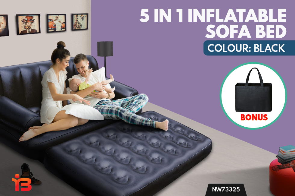 5 in 1 Air Couch Inflatable Sofa Bed Built in Pump Sleeping Mat Lounge - Black