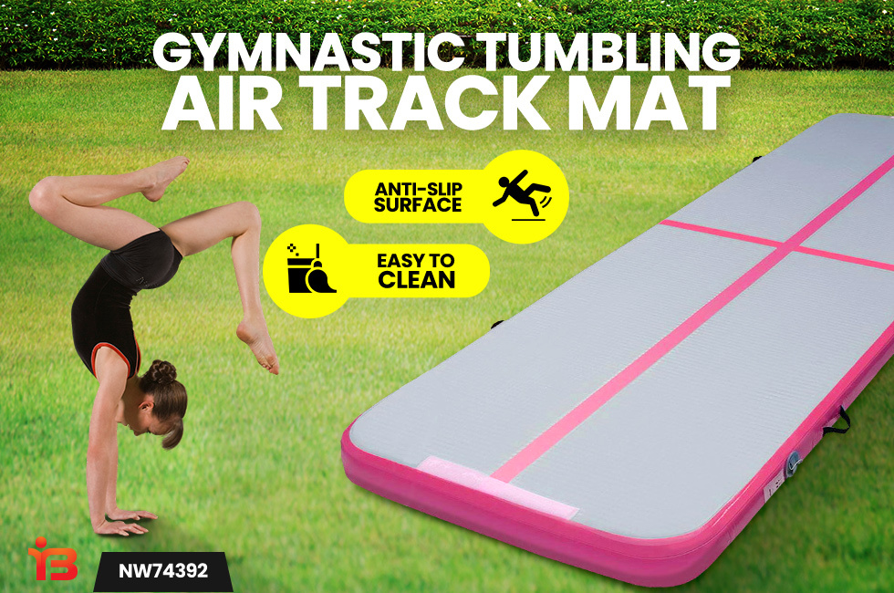 Gymnastic 3m x 1m Gym Air Track Mat Tumbling Pink and Grey 10cm Thick