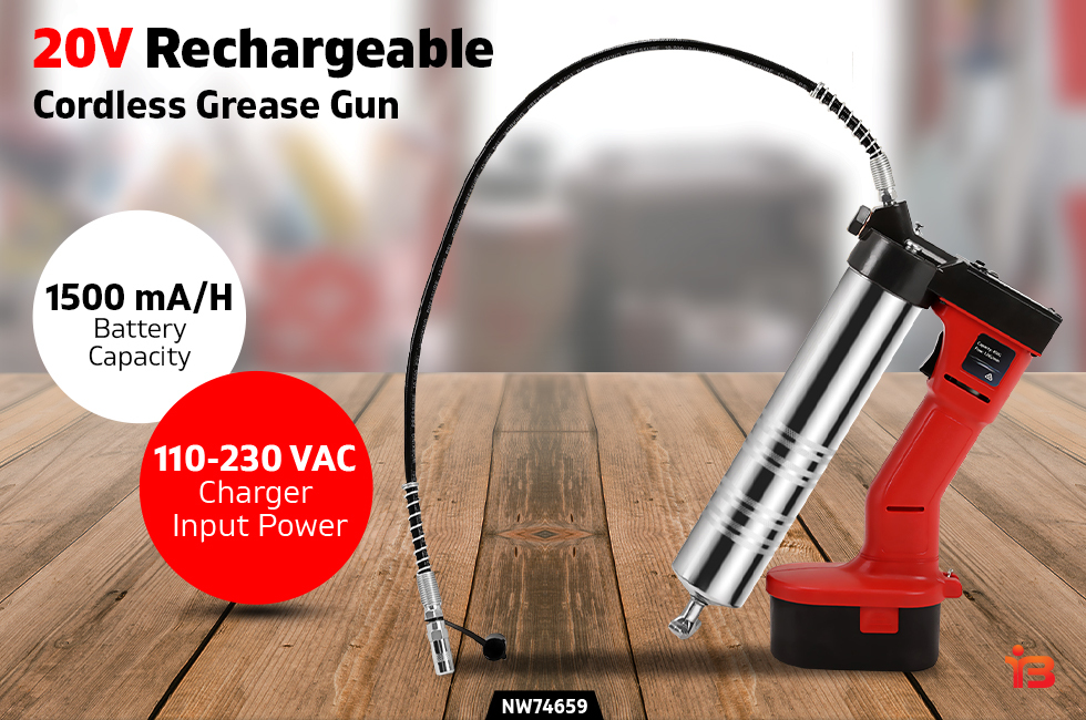 12V Rechargeable 230 VAC Cordless Grease Gun 1500Ma/H - Red