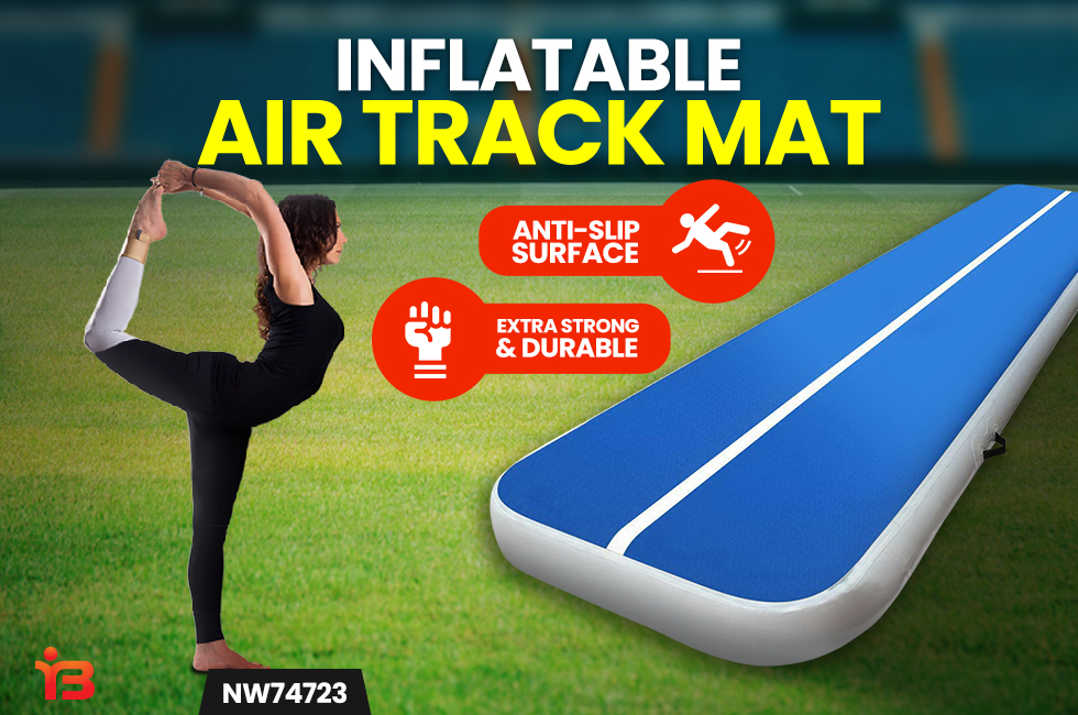 Inflatable Air Track Mat 20cm Thick Gymnastic Tumbling Blue And White 4mx1m