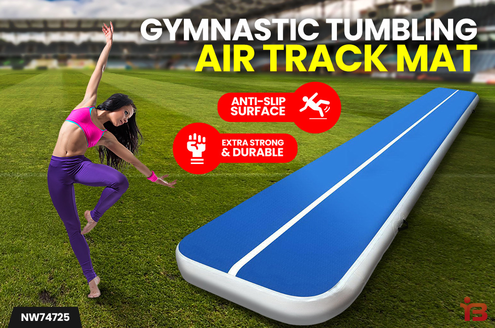 Gymnastic 6m x 1m Inflatable Air Track Mat 20cm Thick Tumbling Blue And White