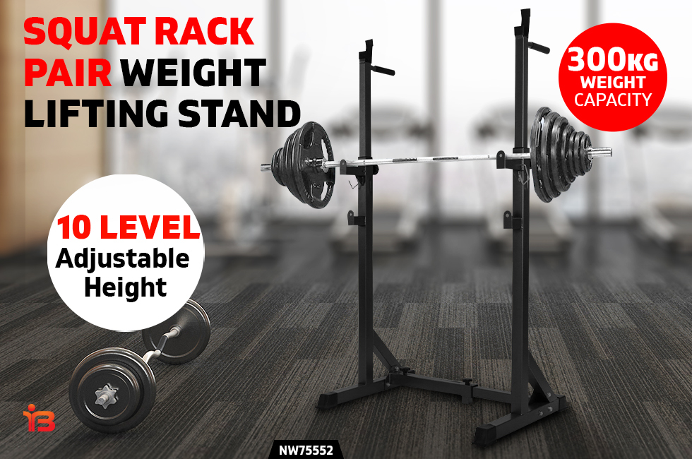 Squat Rack Pair Weight Lifting Home Gym Fitness Exercise Barbell Stand