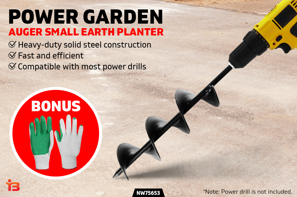 Power Auger Garden Small Earth Planter 75 X 300MM Steel - Black