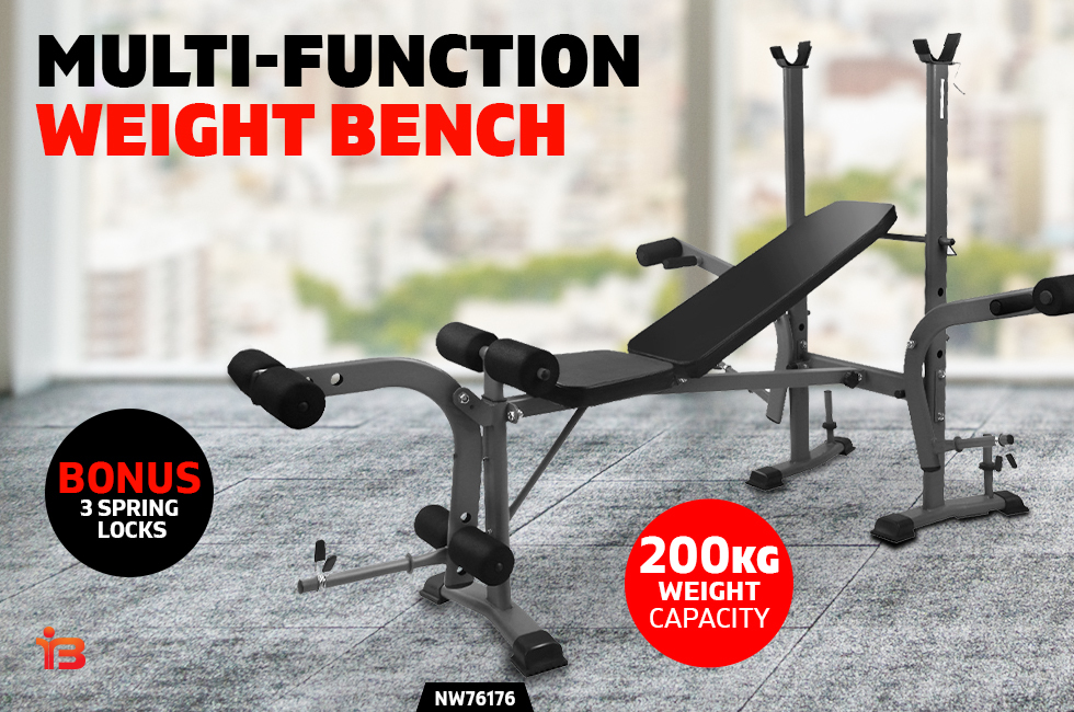 Multi Station Weight Bench Press Weights Fitness Equipment Incline - Black