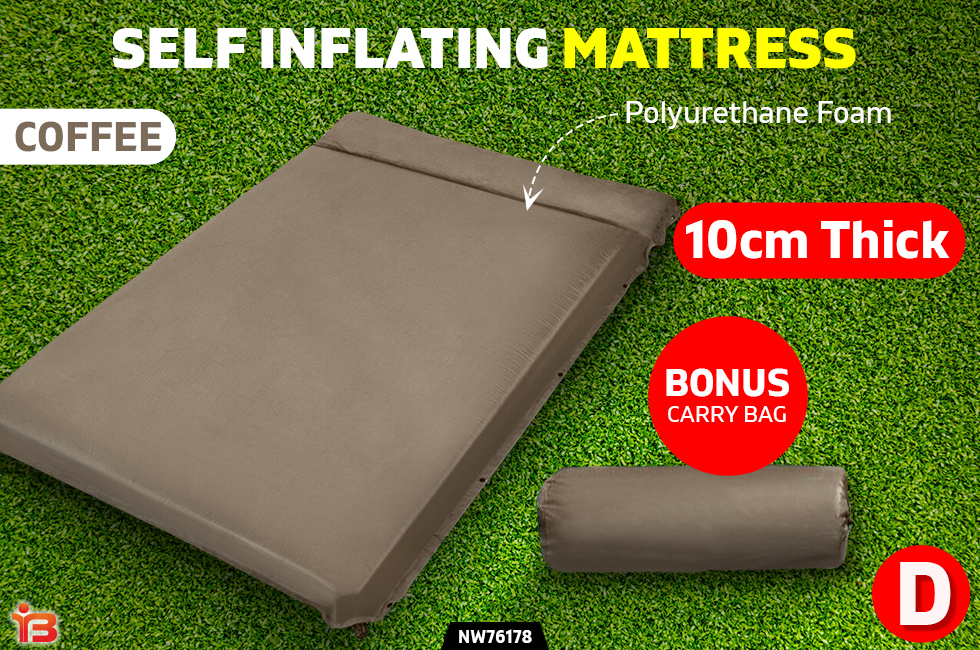 Double Size Self Inflating Mattress Bed Mat 10CM Thick Easy-Roll-Up Mat Coffee
