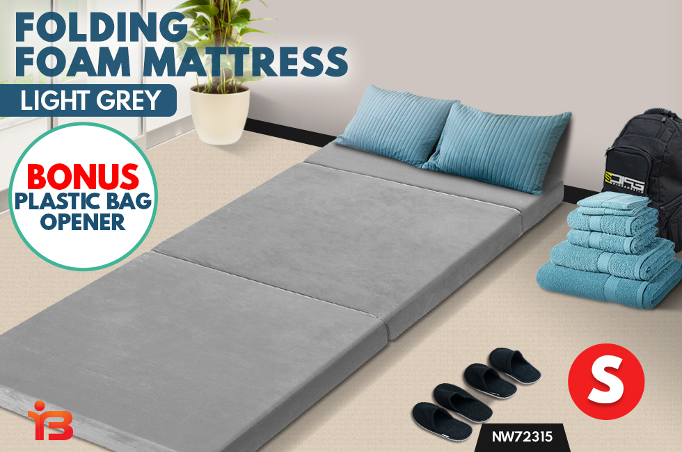 Single Folding Foam Mattress Portable Sofa Bed Lounge Chair Velvet Light Grey