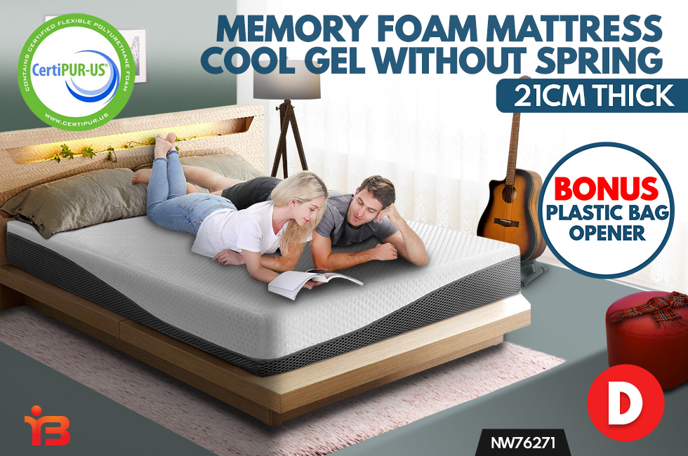 Double Size Memory Foam Mattress Cool Gel without Spring 21CM Medium Firm