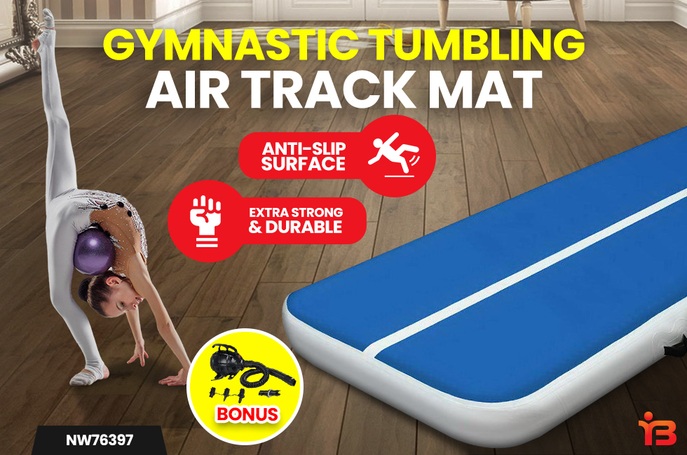 Inflatable Air Track Mat 20CM Thick with Pump Tumbling Gymnastics Blue 4X1M