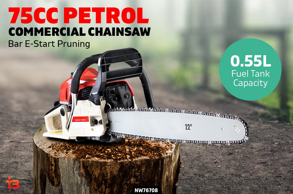2-stroke Petrol 75CC Commercial Grade Chainsaw 22" Chain Saw Bar E-Start Pruning