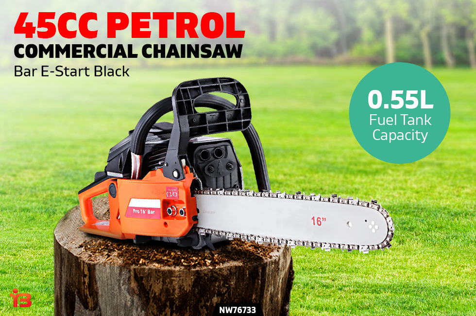 Petrol 45CC Premium Commercial Grade Chainsaw Chain Saw Bar E-Start Black