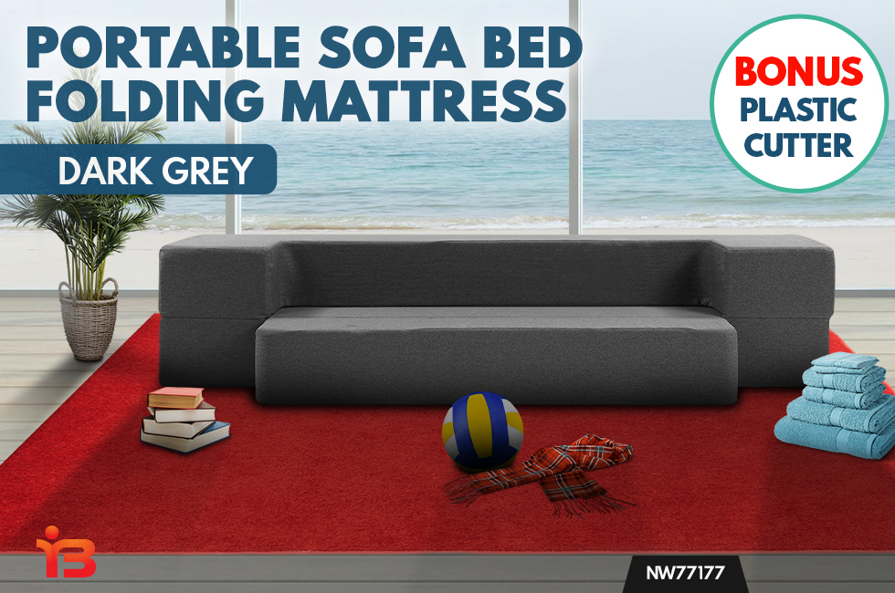 Portable Sofa Bed Folding Bed Mattress Lounger Chair Ottoman - Dark Grey