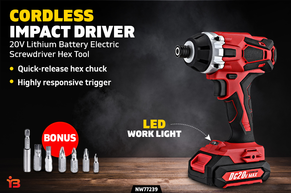 20V Impact Driver Cordless Electric Screwdriver Hex Tool Lithium Battery
