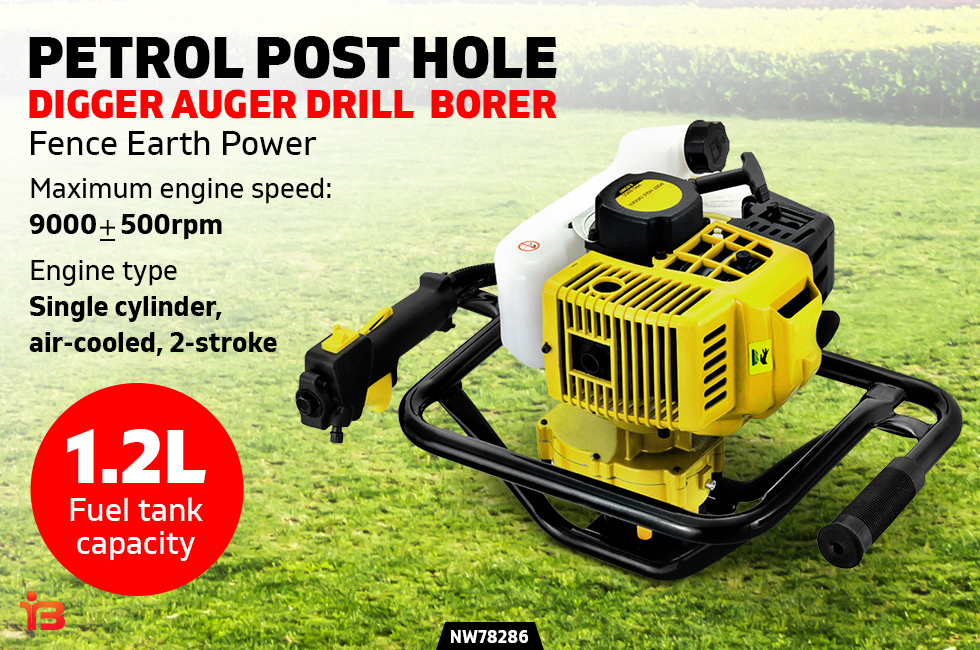 1.2L Post Hole Digger 92CC Petrol Auger Drill Borer Fence Earth Power 300mm