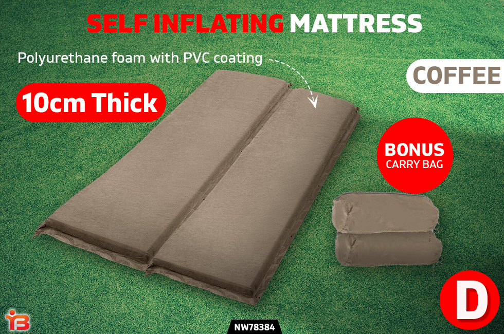 Double Self Inflating Mattress Camping Sleeping Mat Air Bed Pad Coffee 10CM